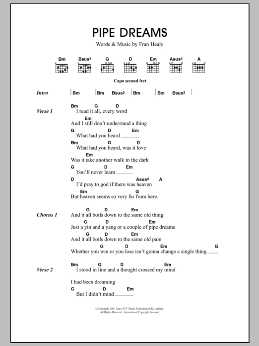 Travis Pipe Dreams sheet music notes and chords. Download Printable PDF.