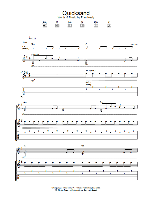 Learn to play Travis Quicksand sheet music for Guitar Tab in minutes. Price: 7.8900$ Travis Quicksand sheet music notes and chords arranged for Guitar Tab