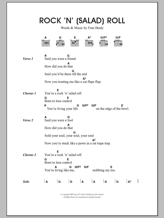 Travis Rock 'n' (Salad) Roll sheet music notes and chords. Download Printable PDF.