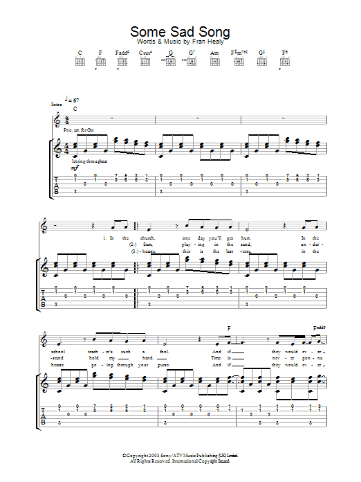 Learn to play Travis Some Sad Song sheet music for Guitar Tab in minutes. Price: 7.8900$ Travis Some Sad Song sheet music notes and chords arranged for Guitar Tab