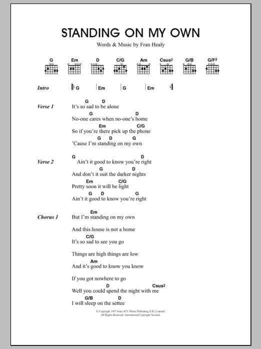 Travis Standing On My Own sheet music notes and chords. Download Printable PDF.