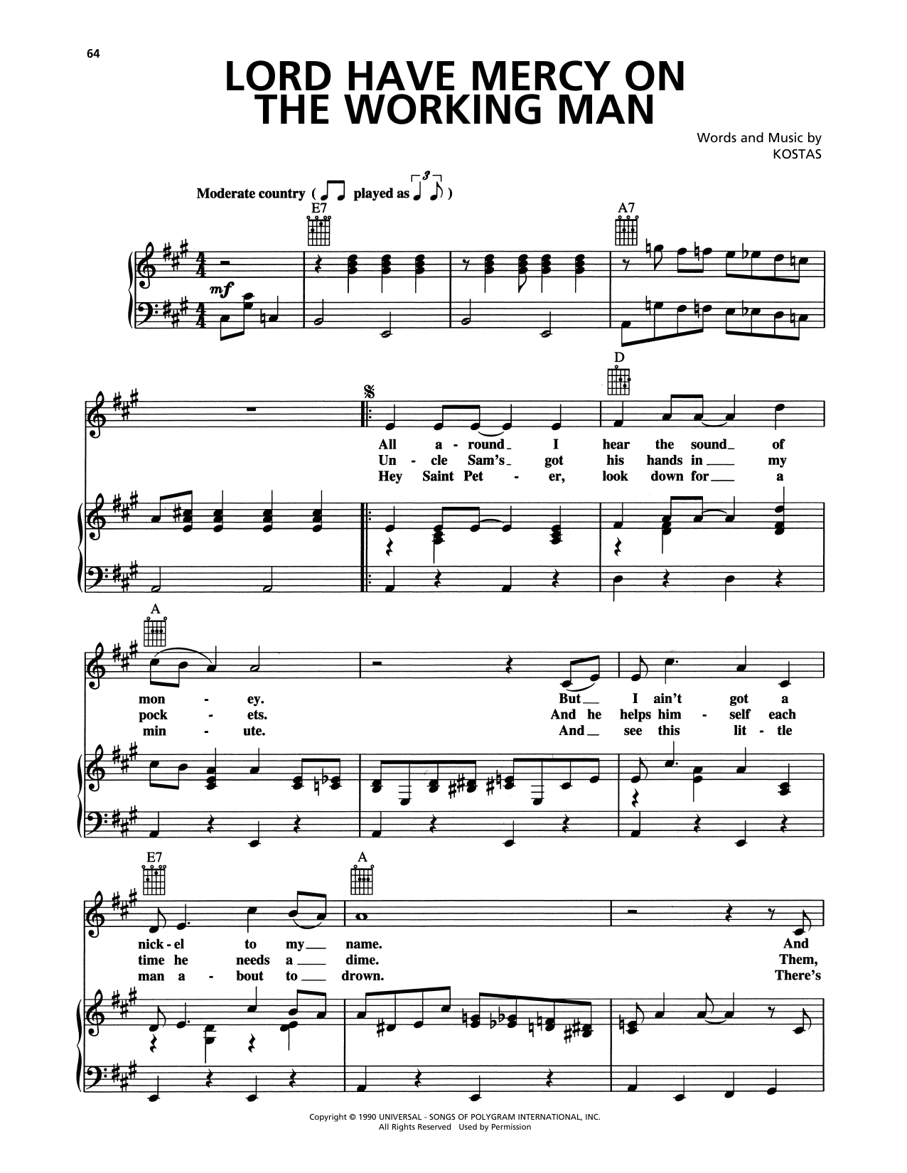 Travis Tritt Lord Have Mercy On The Working Man sheet music notes and chords. Download Printable PDF.