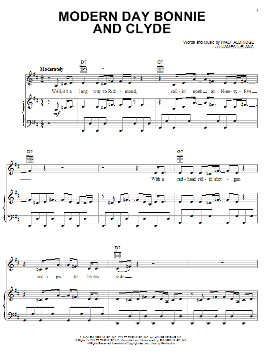 Learn to play Travis Tritt Modern Day Bonnie And Clyde sheet music for Piano, Vocal & Guitar Chords (Right-Hand Melody) in minutes. Price: 7.8900$ Travis Tritt Modern Day Bonnie And Clyde sheet music notes and chords arranged for Piano, Vocal & Guitar Chords (Right-Hand Melody)