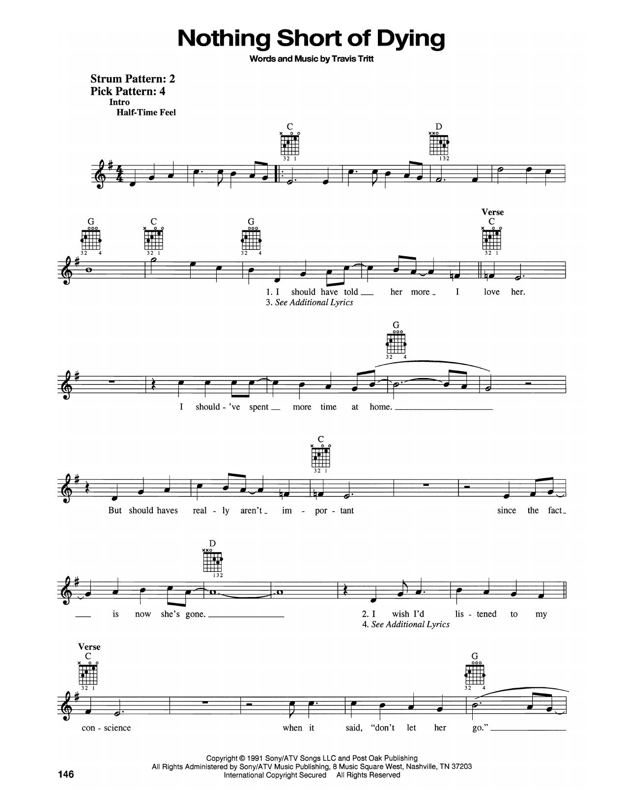 Travis Tritt Nothing Short Of Dying sheet music notes and chords. Download Printable PDF.