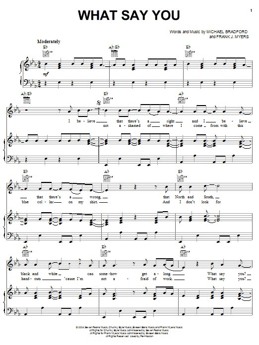 Learn to play Travis Tritt with John Cougar Mellencamp What Say You sheet music for Piano, Vocal & Guitar Chords (Right-Hand Melody) in minutes. Price: 7.8900$ Travis Tritt with John Cougar Mellencamp What Say You sheet music notes and chords arranged for Piano, Vocal & Guitar Chords (Right-Hand Melody)
