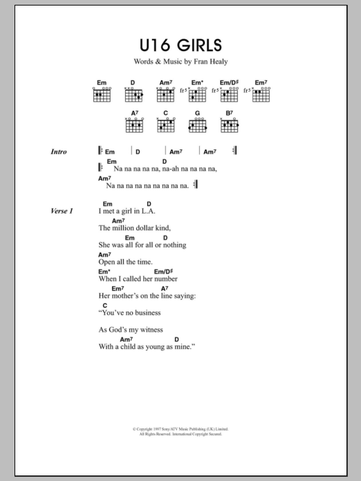 Travis U16 Girls sheet music notes and chords arranged for Guitar Chords/Lyrics