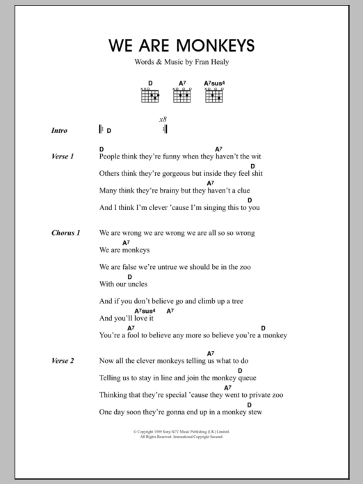 Travis We Are Monkeys sheet music notes and chords. Download Printable PDF.