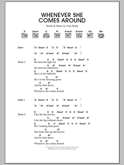 Travis Whenever She Comes Around sheet music notes and chords. Download Printable PDF.