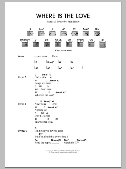 Travis Where Is The Love sheet music notes and chords. Download Printable PDF.