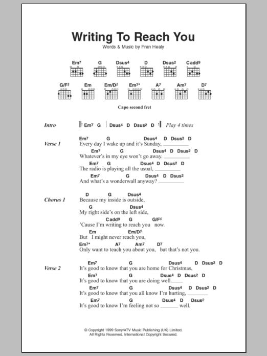 Travis Writing To Reach You sheet music notes and chords. Download Printable PDF.