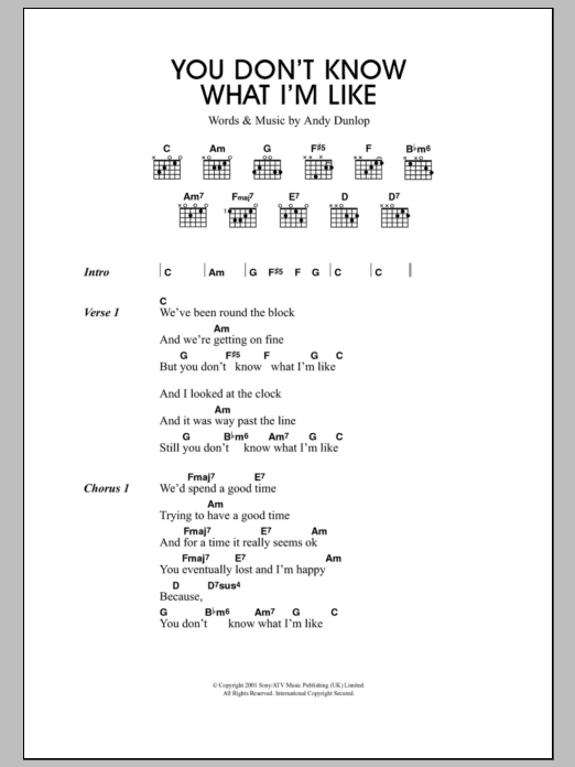 Travis You Don't Know What I'm Like sheet music notes and chords. Download Printable PDF.