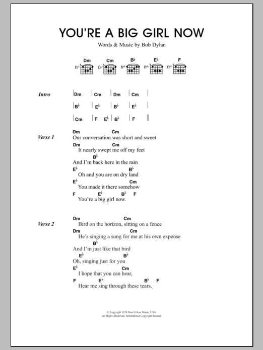 Travis You're A Big Girl Now sheet music notes and chords. Download Printable PDF.