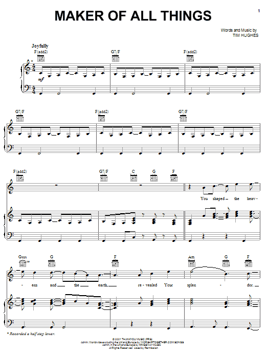 Learn to play Tree63 Maker Of All Things sheet music for Piano, Vocal & Guitar Chords (Right-Hand Melody) in minutes. Price: 7.8900$ Tree63 Maker Of All Things sheet music notes and chords arranged for Piano, Vocal & Guitar Chords (Right-Hand Melody)