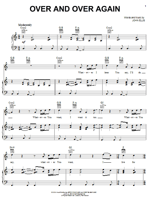 Learn to play Tree63 Over And Over Again sheet music for Piano, Vocal & Guitar Chords (Right-Hand Melody) in minutes. Price: 7.8900$ Tree63 Over And Over Again sheet music notes and chords arranged for Piano, Vocal & Guitar Chords (Right-Hand Melody)