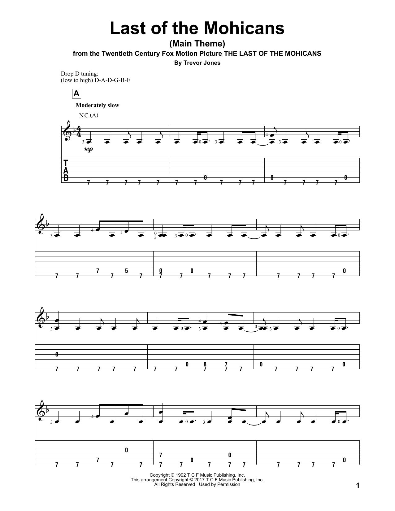 Trevor Jones Last Of The Mohicans (Main Theme) sheet music notes and chords. Download Printable PDF.