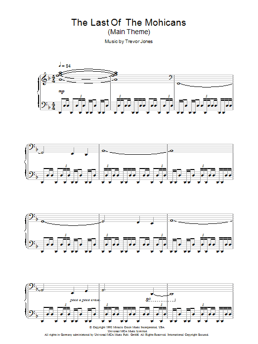 Trevor Jones The Last Of The Mohicans (Main Title) sheet music notes and chords. Download Printable PDF.