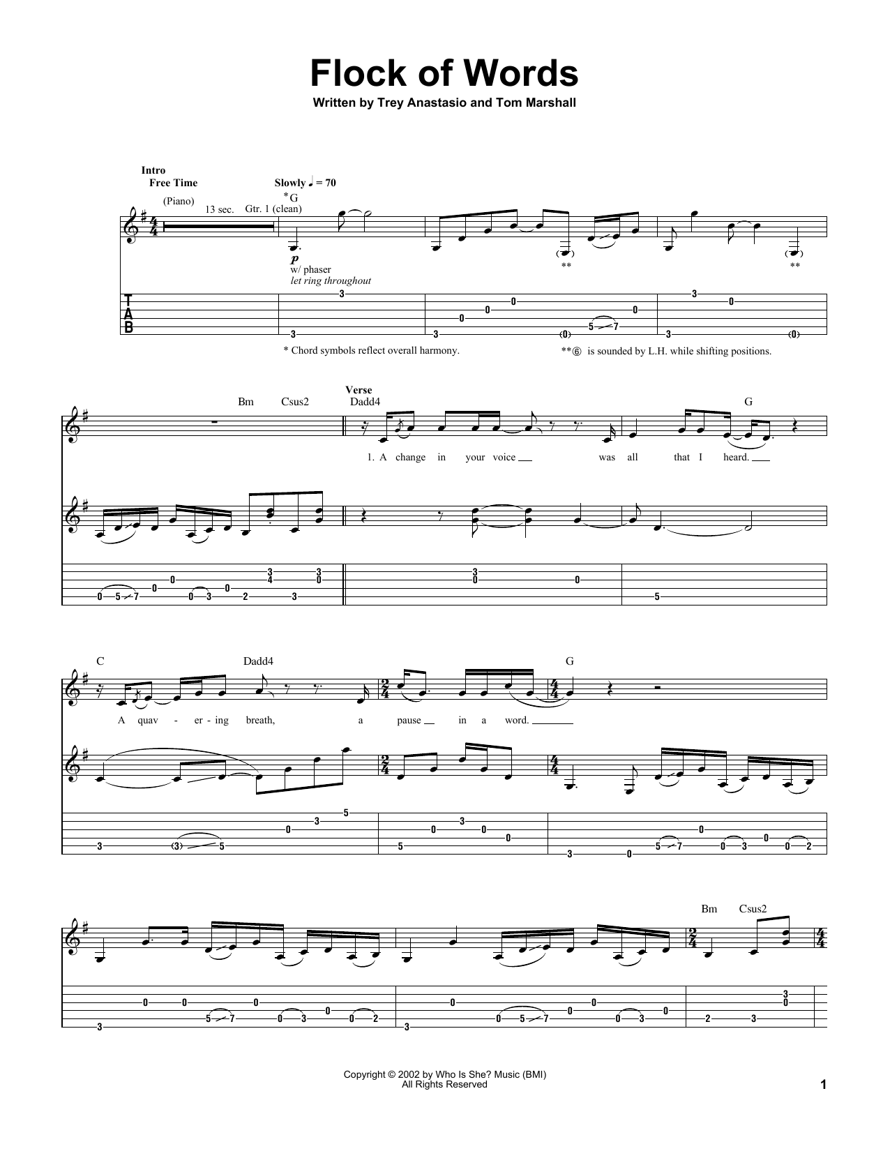 Learn to play Trey Anastasio Flock Of Words sheet music for Guitar Tab in minutes. Price: 7.8900$ Trey Anastasio Flock Of Words sheet music notes and chords arranged for Guitar Tab