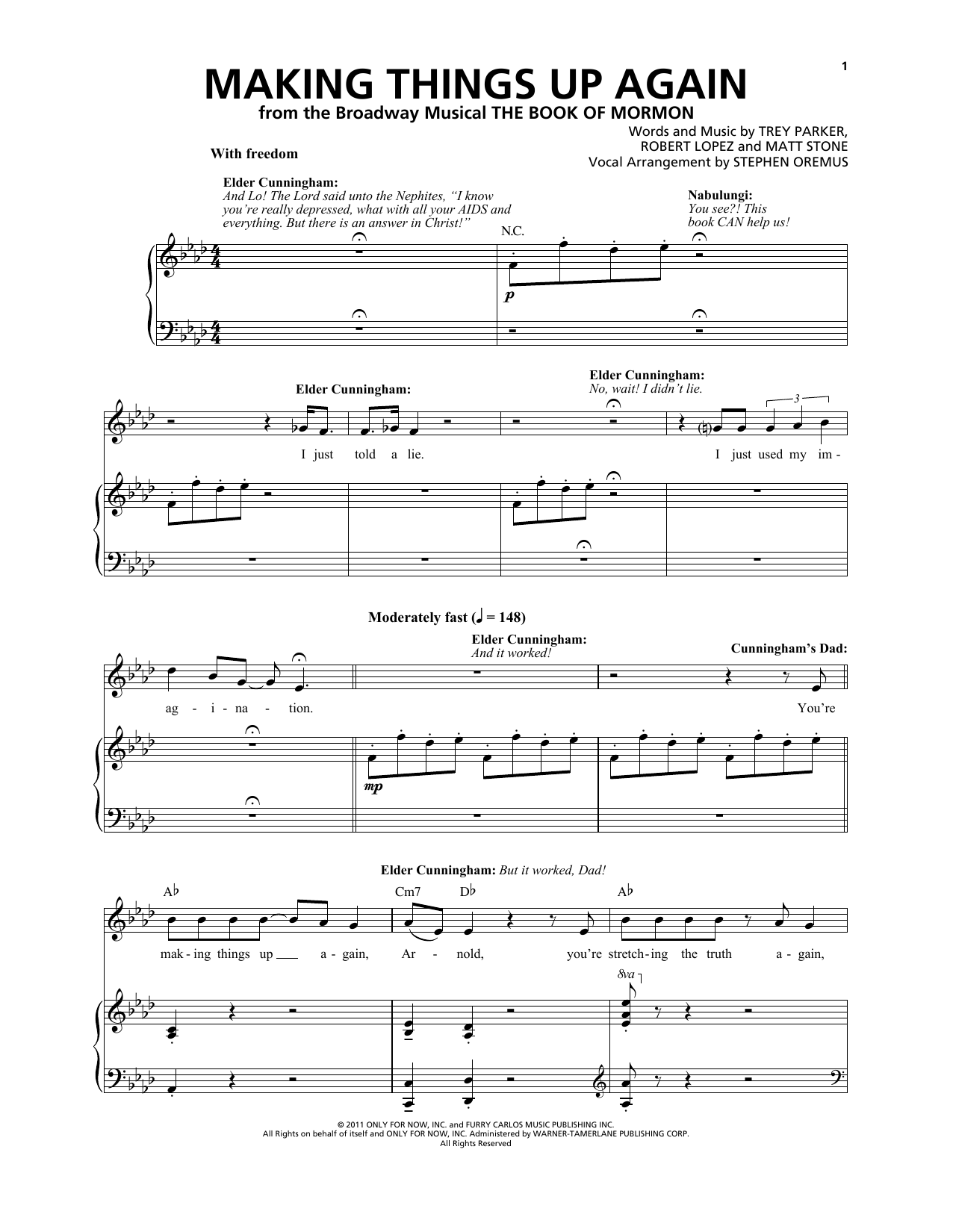 Trey Parker & Matt Stone Making Things Up Again (from The Book of Mormon) sheet music notes and chords arranged for Piano & Vocal