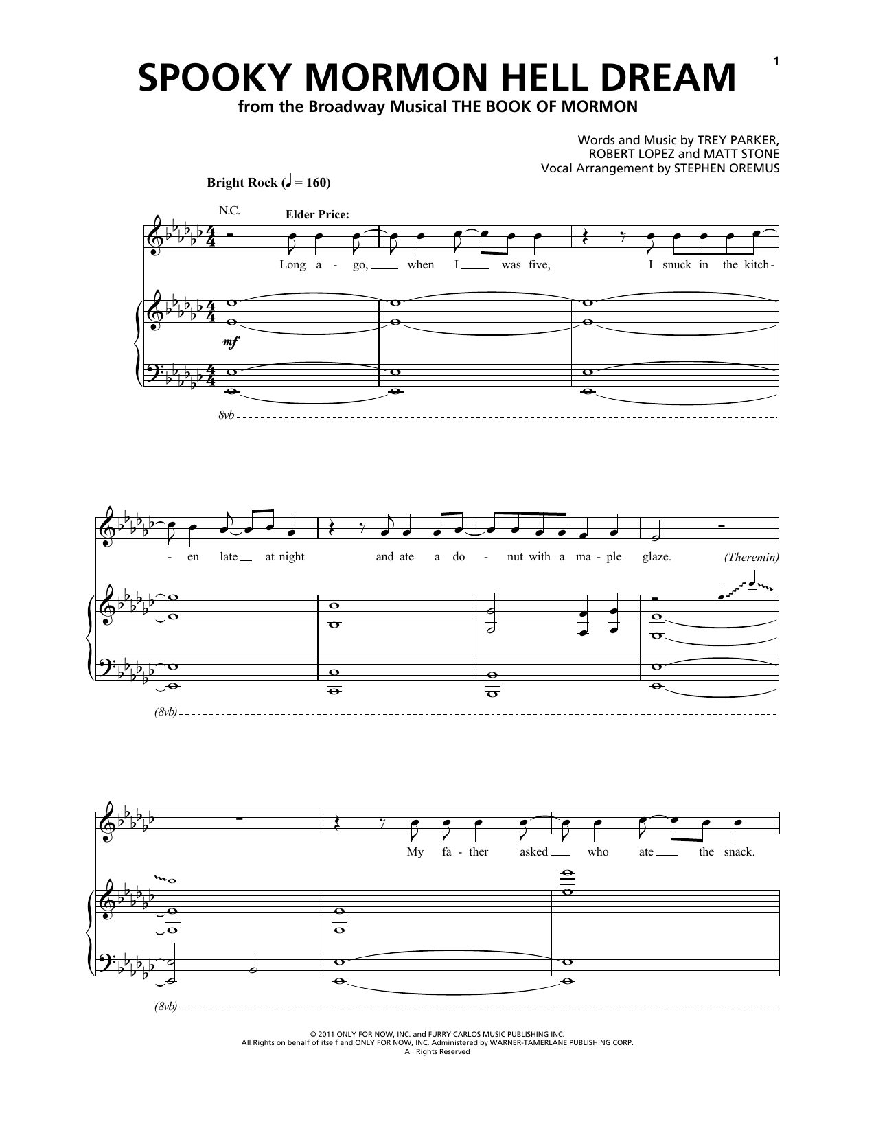 Trey Parker & Matt Stone Spooky Mormon Hell Dream (from The Book of Mormon) sheet music notes and chords arranged for Piano & Vocal