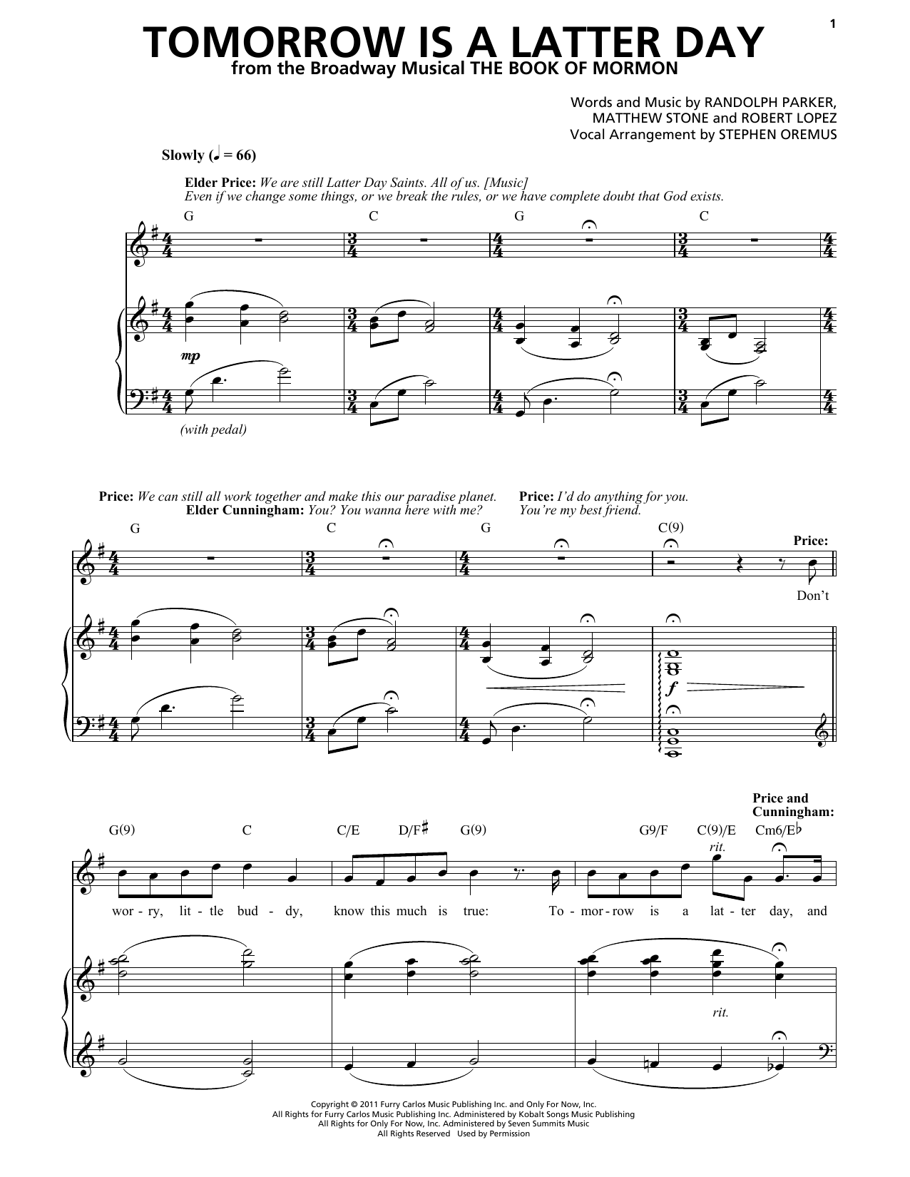 Trey Parker & Matt Stone Tomorrow Is A Latter Day (from The Book of Mormon) sheet music notes and chords arranged for Piano & Vocal