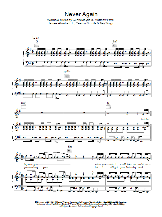 Trey Songz Never Again sheet music notes and chords. Download Printable PDF.