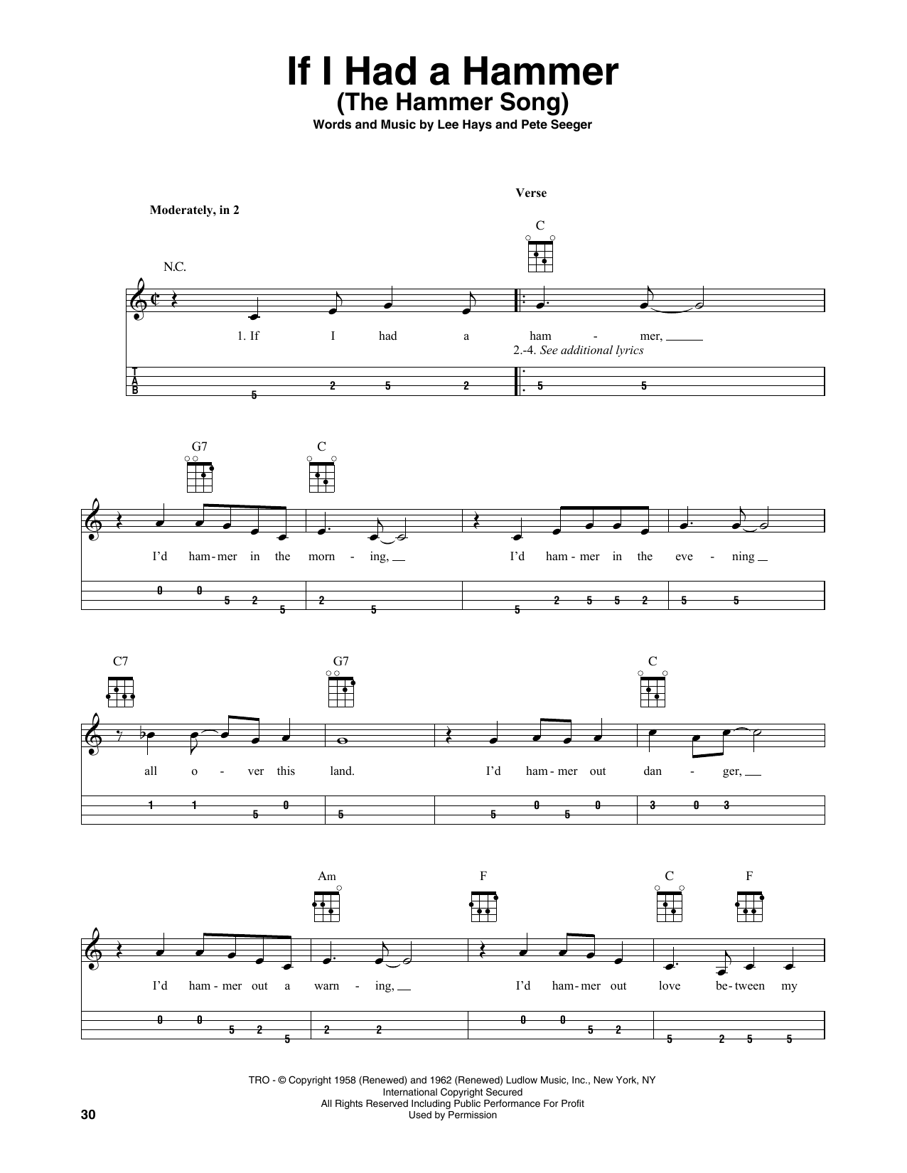 Trini Lopez If I Had A Hammer (The Hammer Song) sheet music notes and chords. Download Printable PDF.