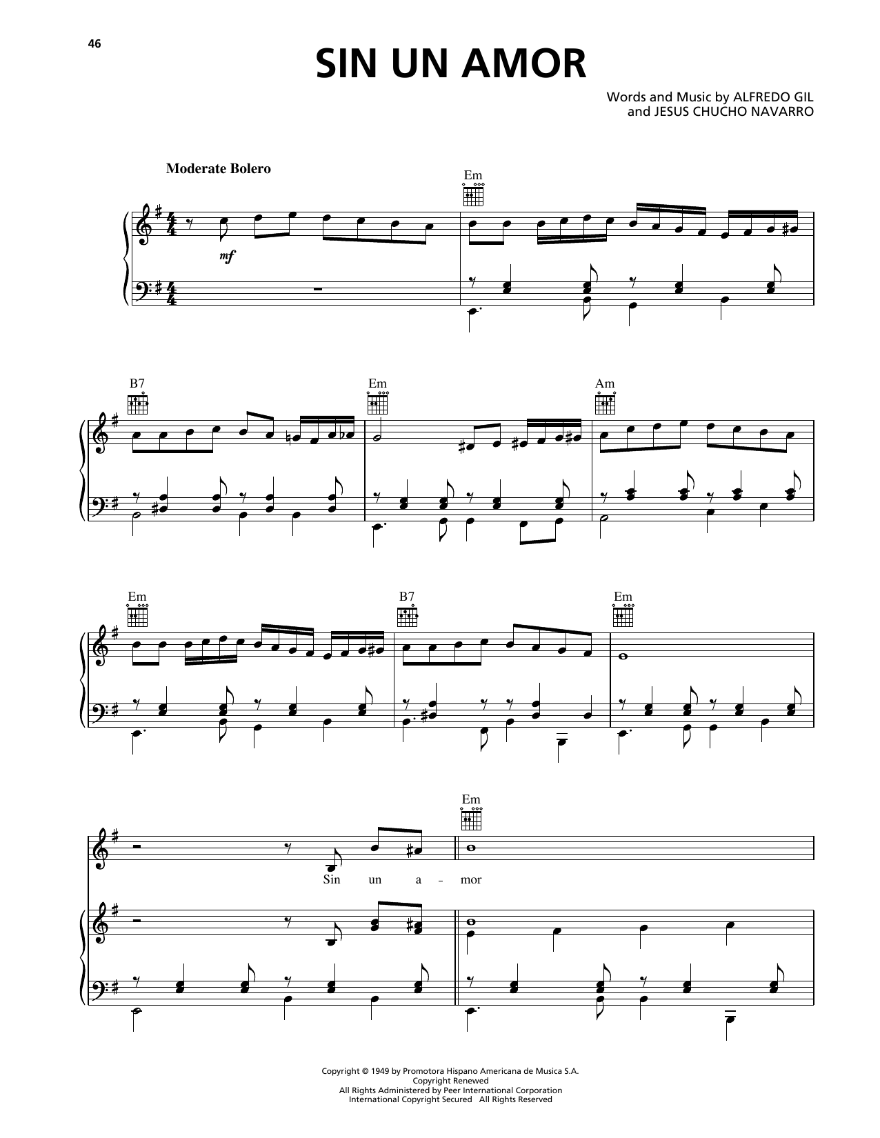 Trio Los Panchos Sin Un Amor sheet music notes and chords. Download Printable PDF.