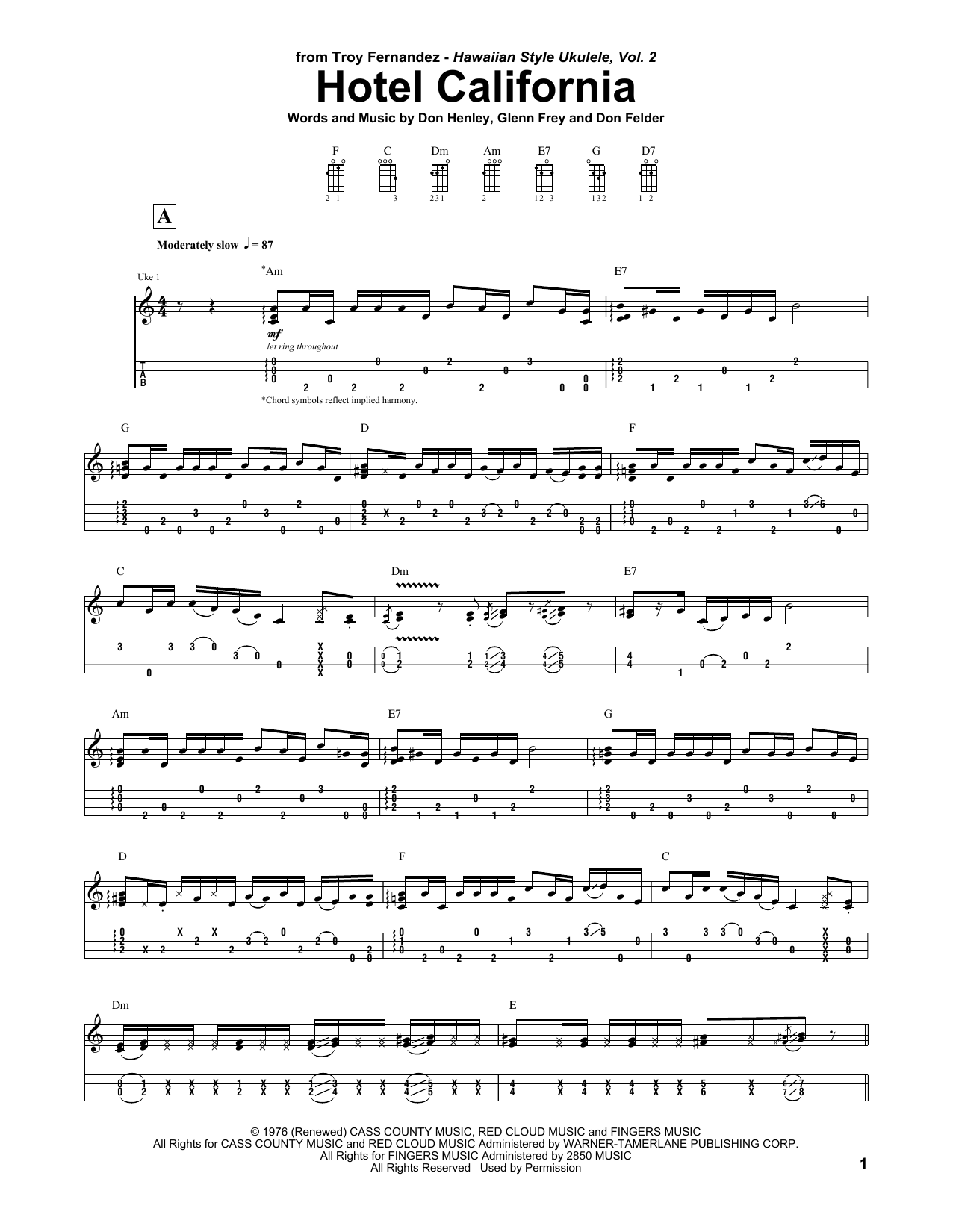 Troy Fernandez Hotel California sheet music notes and chords. Download Printable PDF.