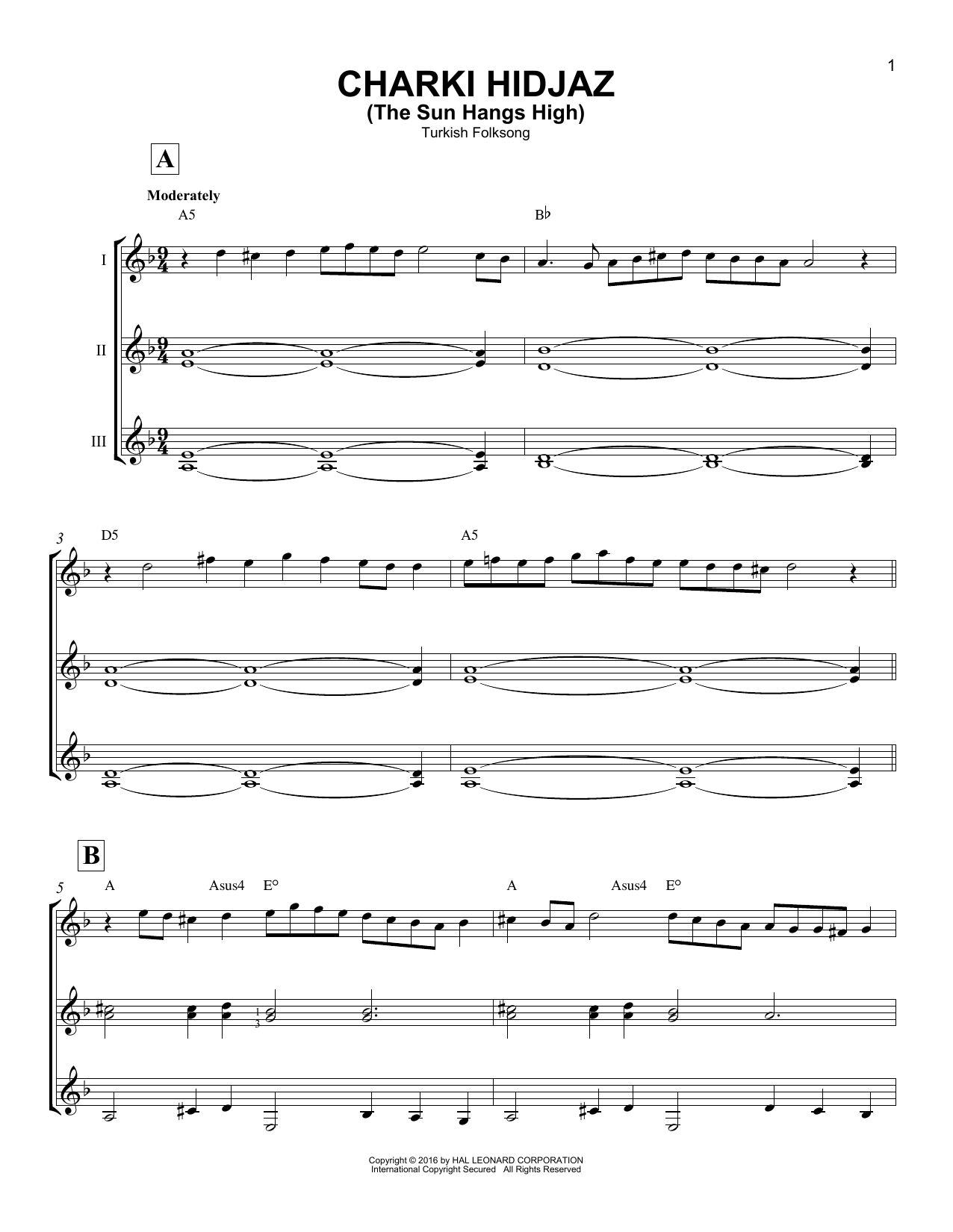 Turkish Folksong Charki Hidjaz (The Sun Hangs High) sheet music notes and chords. Download Printable PDF.