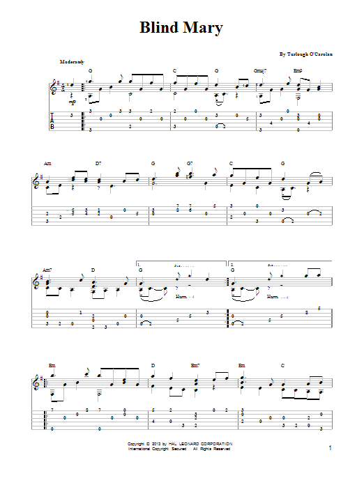 Learn to play Turlough O'Carolan Blind Mary sheet music for Easy Guitar Tab in minutes. Price: 6.9900$ Turlough O'Carolan Blind Mary sheet music notes and chords arranged for Easy Guitar Tab