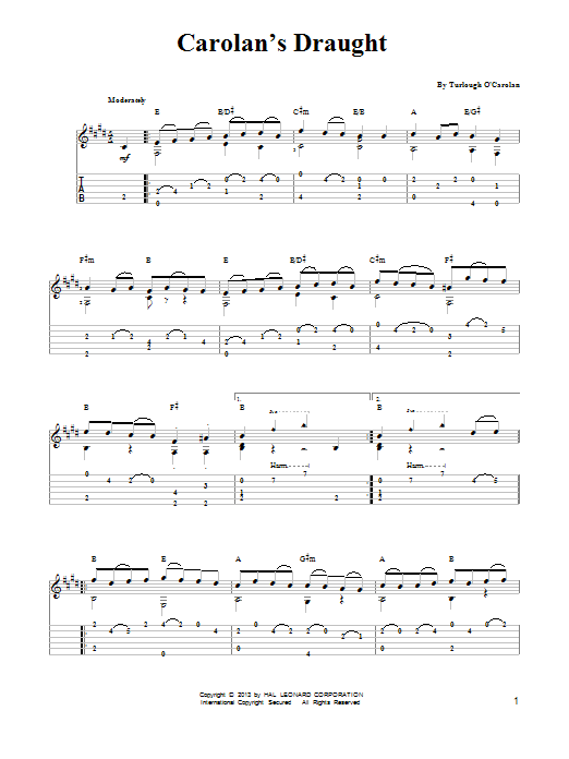 Turlough O'Carolan Carolan's Draught sheet music notes and chords. Download Printable PDF.