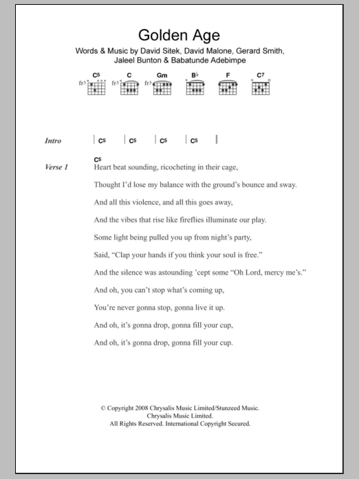 Learn to play TV On The Radio Golden Age sheet music for Guitar Chords/Lyrics in minutes. Price: 4.4900$ TV On The Radio Golden Age sheet music notes and chords arranged for Guitar Chords/Lyrics