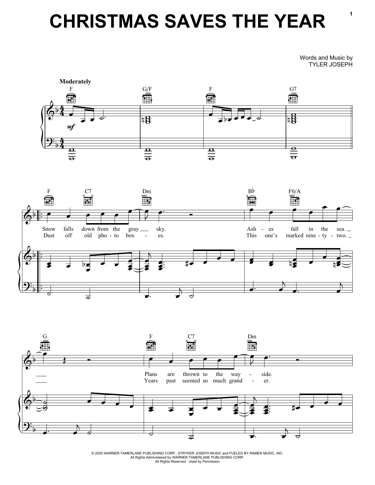 Twenty One Pilots Christmas Saves The Year sheet music notes and chords. Download Printable PDF.