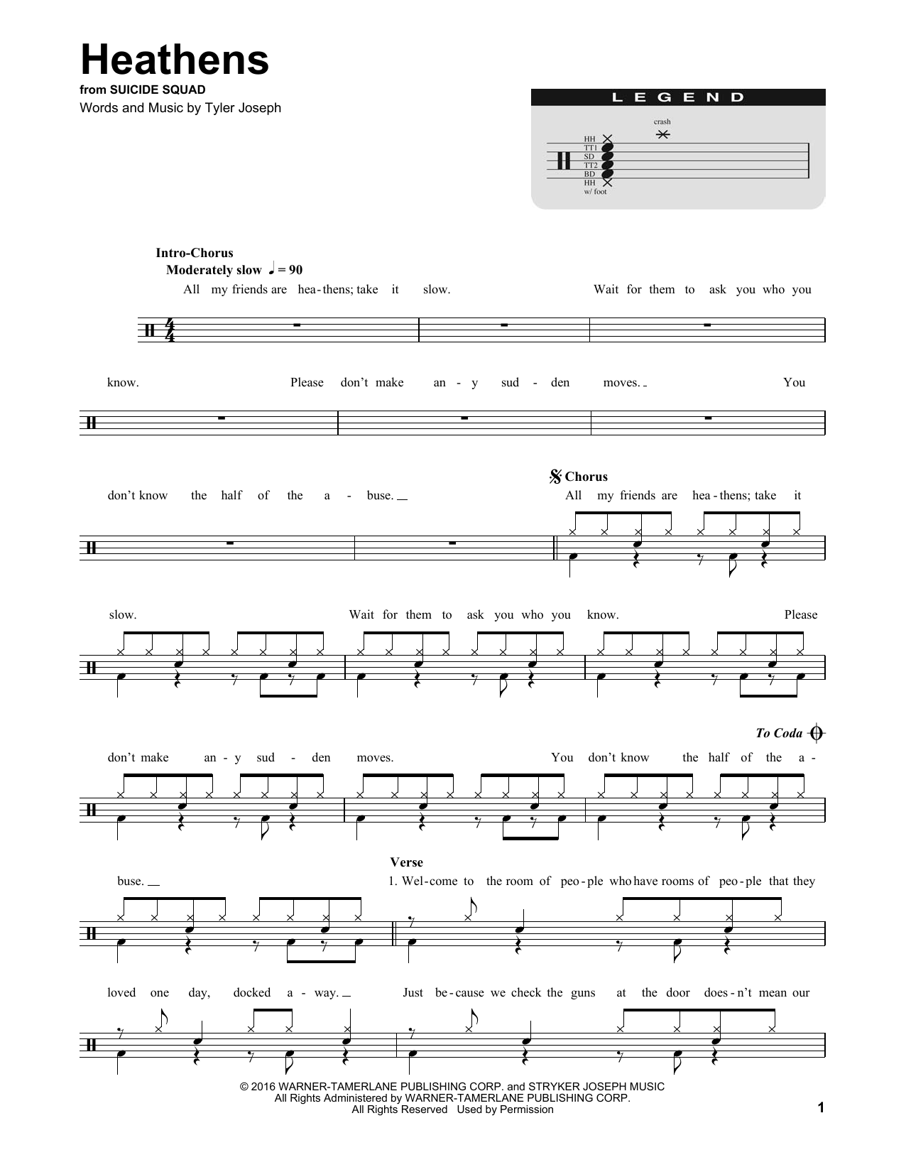 twenty one pilots Heathens sheet music notes and chords. Download Printable PDF.