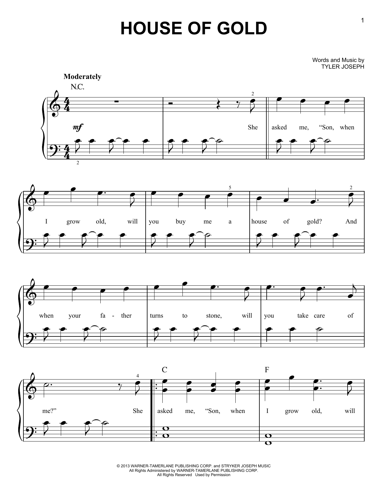 twenty one pilots House Of Gold sheet music notes and chords. Download Printable PDF.