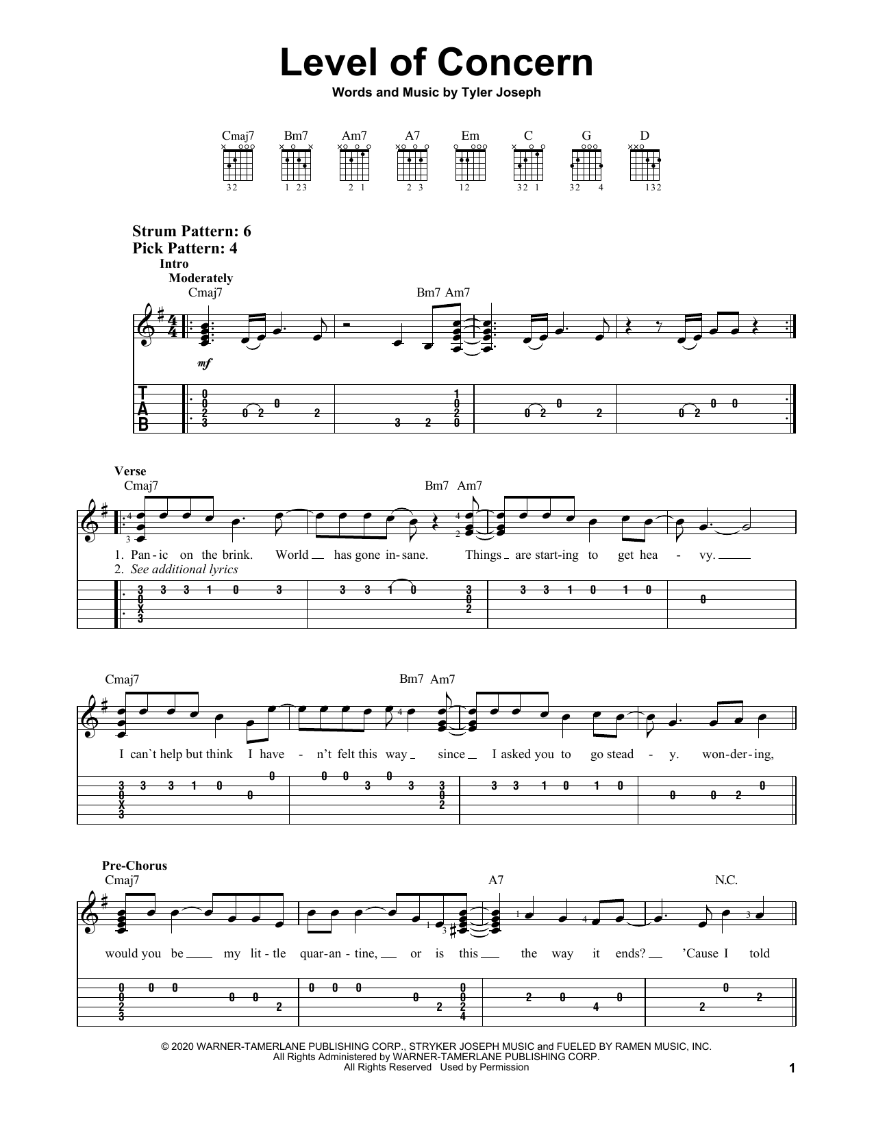 Twenty One Pilots Level Of Concern sheet music notes and chords. Download Printable PDF.