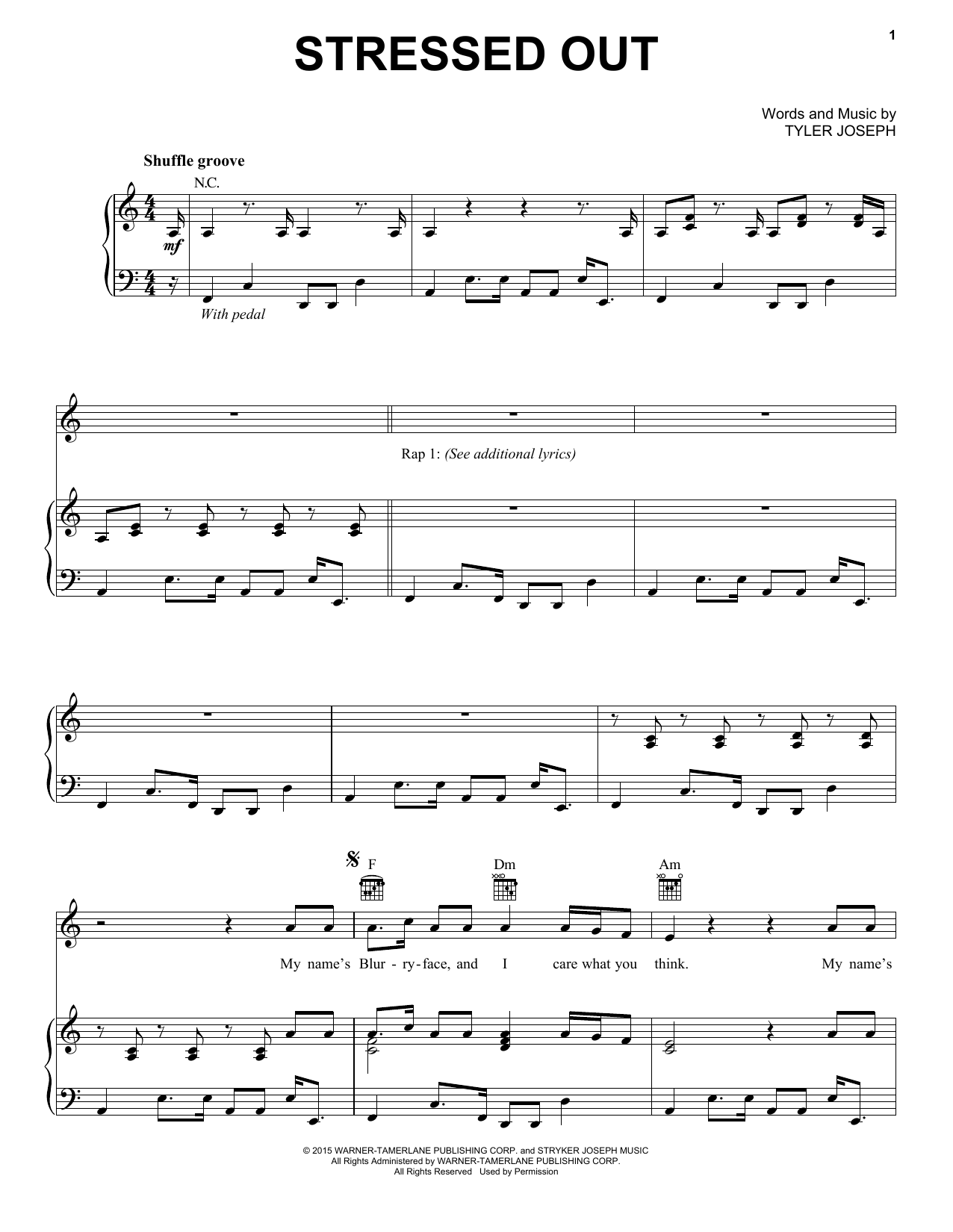 Twenty One Pilots Stressed Out sheet music notes and chords. Download Printable PDF.