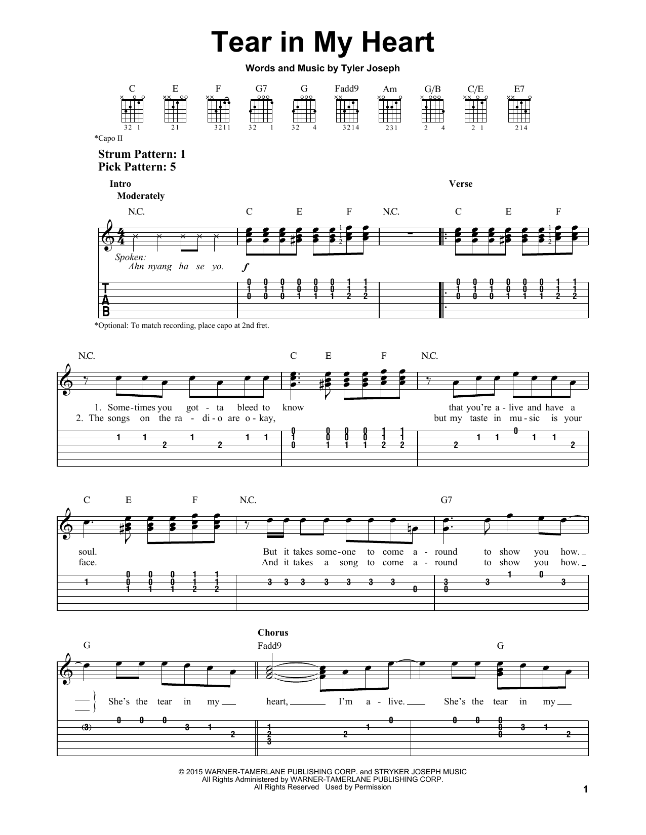 Twenty One Pilots Tear In My Heart sheet music notes and chords. Download Printable PDF.