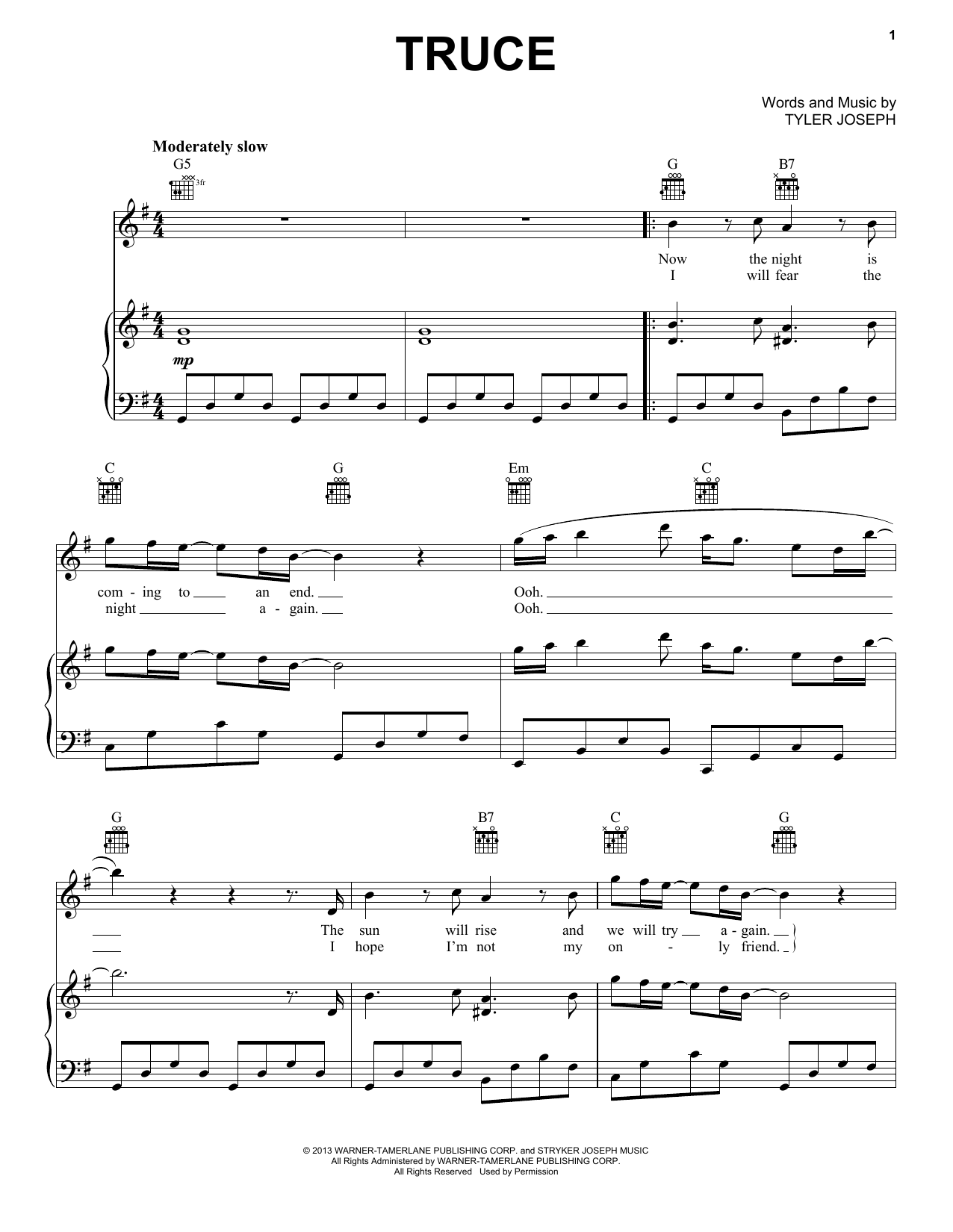 Twenty One Pilots Truce sheet music notes and chords. Download Printable PDF.