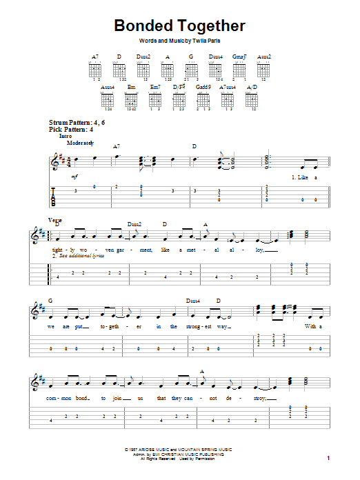 Twila Paris Bonded Together sheet music notes and chords. Download Printable PDF.