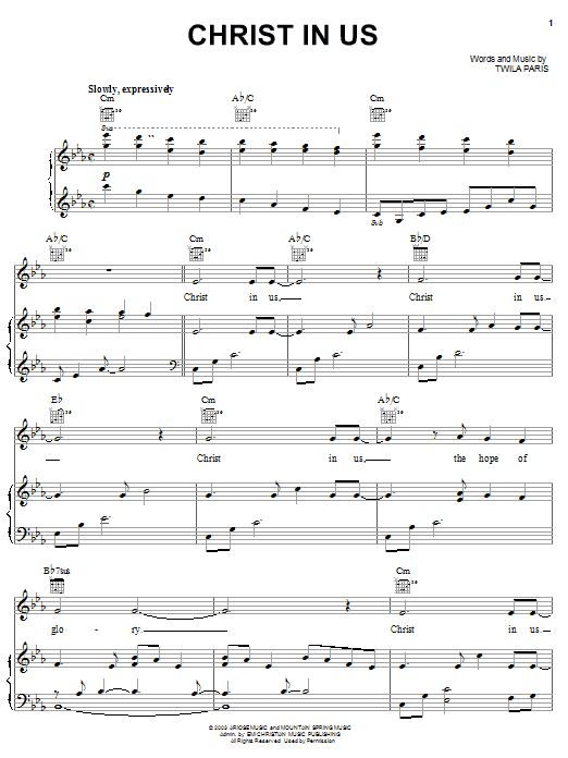 Learn to play Twila Paris Christ In Us sheet music for Piano, Vocal & Guitar Chords (Right-Hand Melody) in minutes. Price: 7.8900$ Twila Paris Christ In Us sheet music notes and chords arranged for Piano, Vocal & Guitar Chords (Right-Hand Melody)