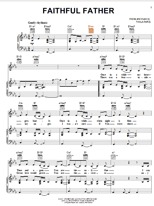 Twila Paris Faithful Father sheet music notes and chords arranged for Piano, Vocal & Guitar Chords (Right-Hand Melody)