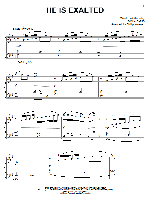 Learn to play Twila Paris He Is Exalted sheet music for Piano Solo in minutes. Price: 7.8900$ Twila Paris He Is Exalted sheet music notes and chords arranged for Piano Solo