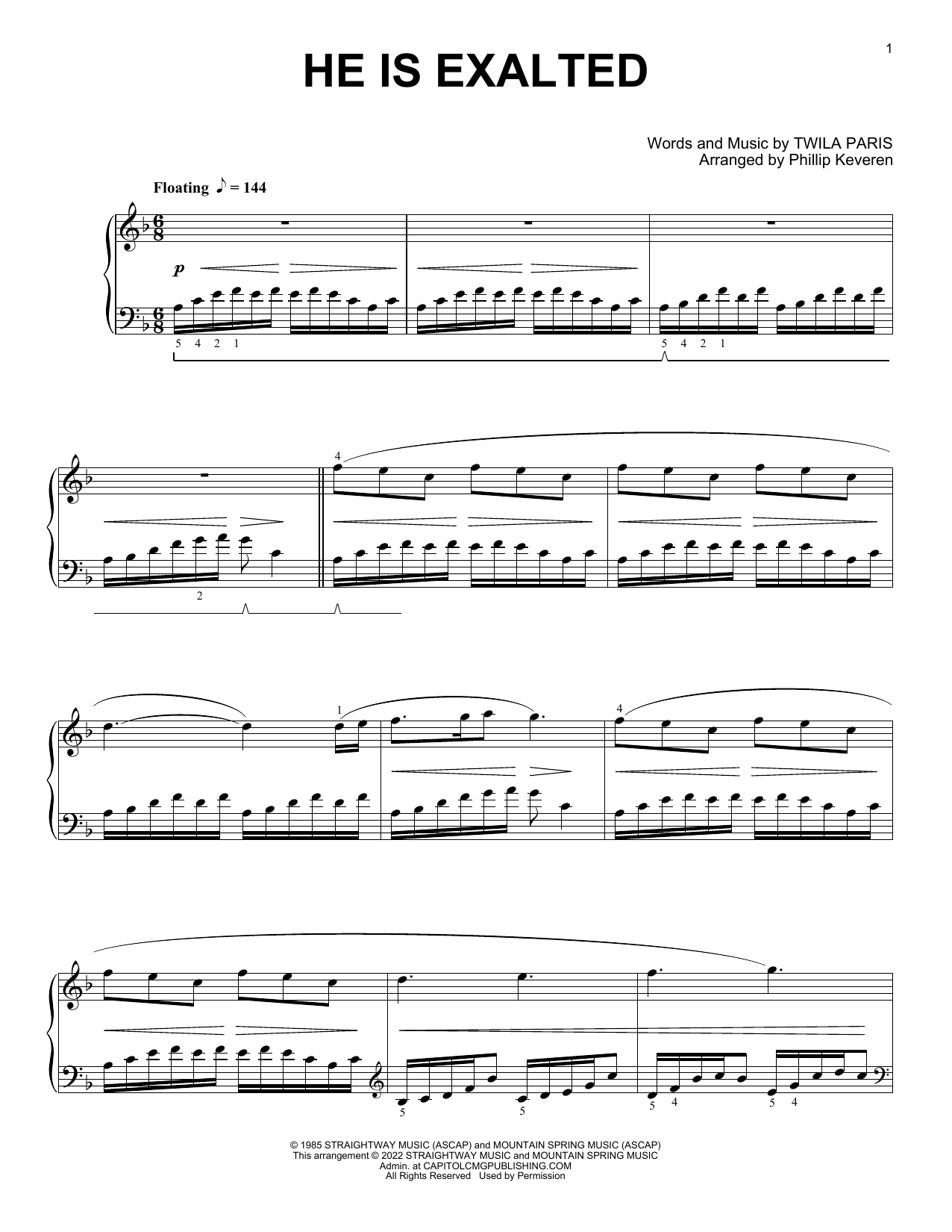 Twila Paris He Is Exalted [Classical version] (arr. Phillip Keveren) sheet music notes and chords. Download Printable PDF.