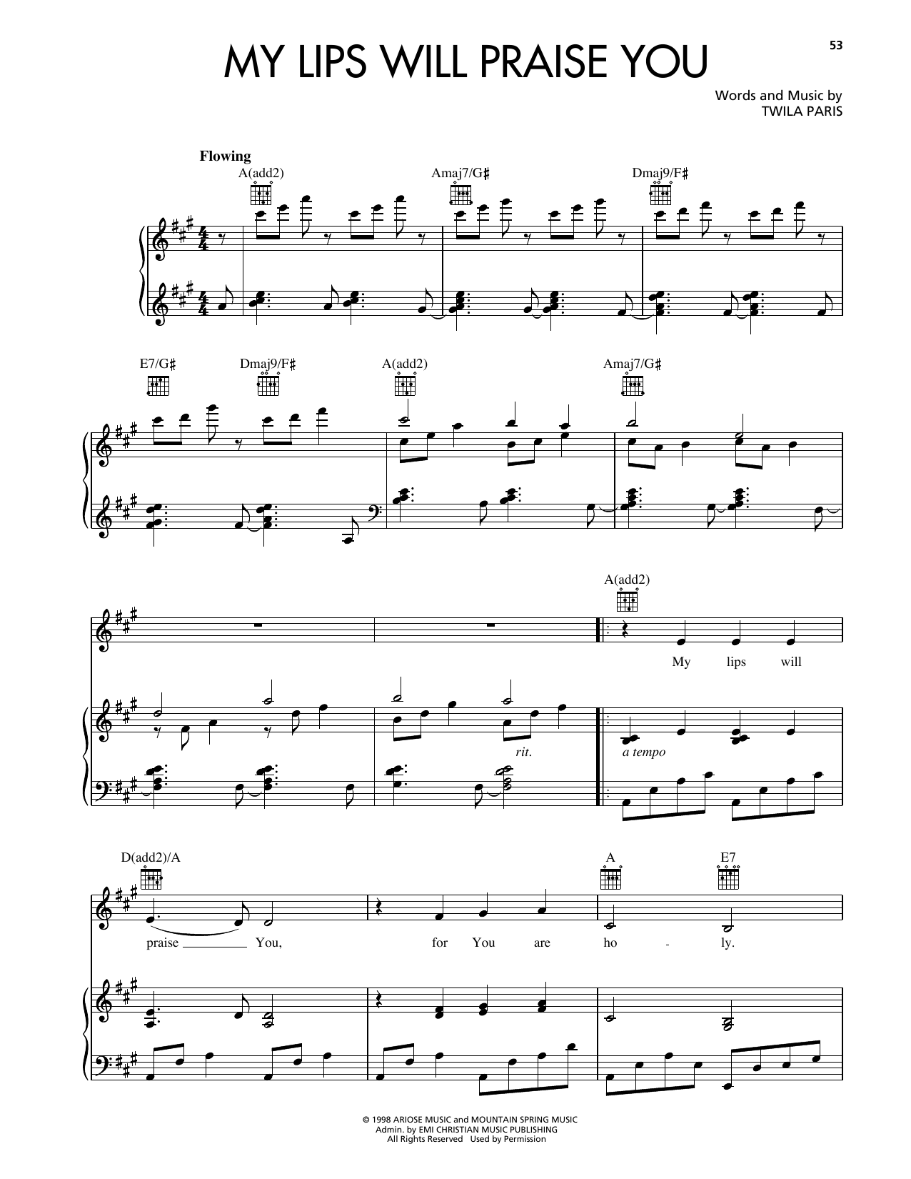 Twila Paris My Lips Will Praise You sheet music notes and chords. Download Printable PDF.