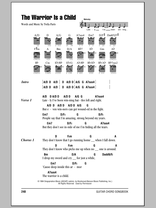 Twila Paris The Warrior Is A Child sheet music notes and chords. Download Printable PDF.