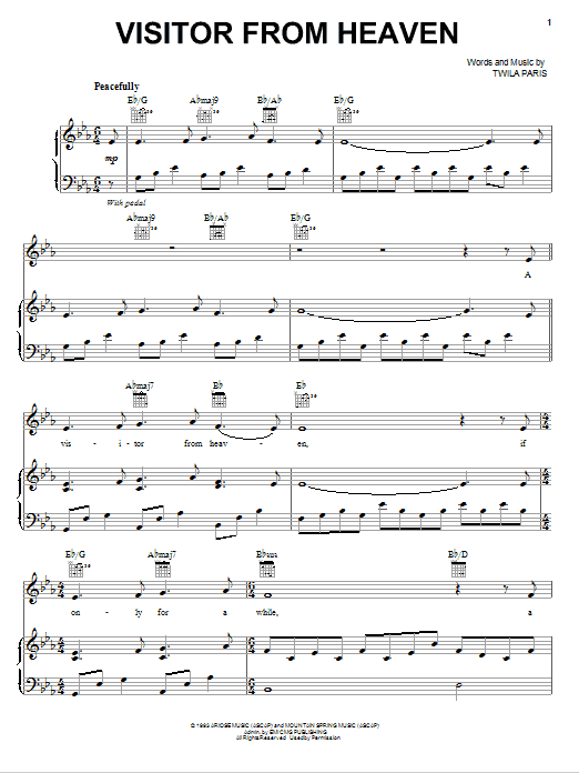 Twila Paris Visitor From Heaven sheet music notes and chords. Download Printable PDF.