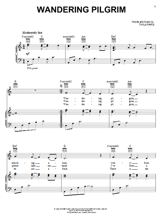 Twila Paris Wandering Pilgrim sheet music notes and chords arranged for Piano, Vocal & Guitar Chords (Right-Hand Melody)