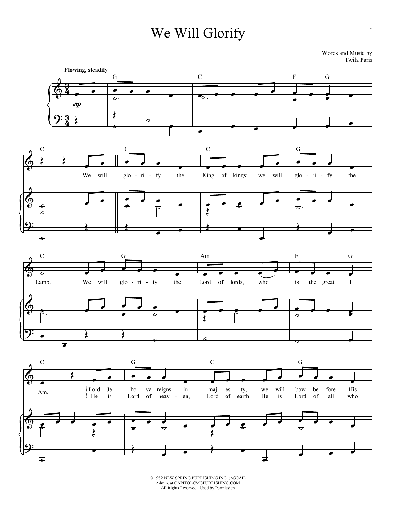 Twila Paris We Will Glorify sheet music notes and chords. Download Printable PDF.