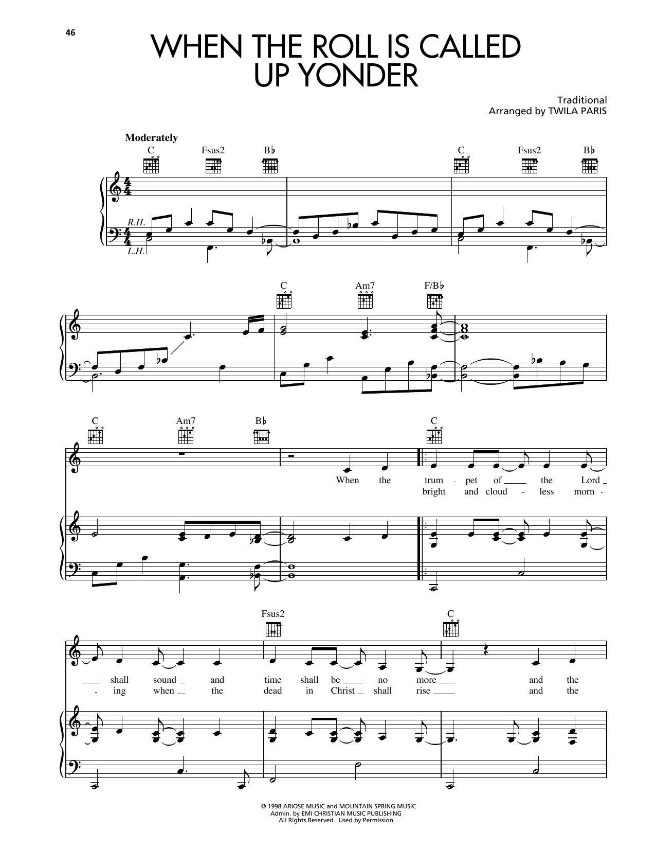 Twila Paris When The Roll Is Called Up Yonder sheet music notes and chords. Download Printable PDF.